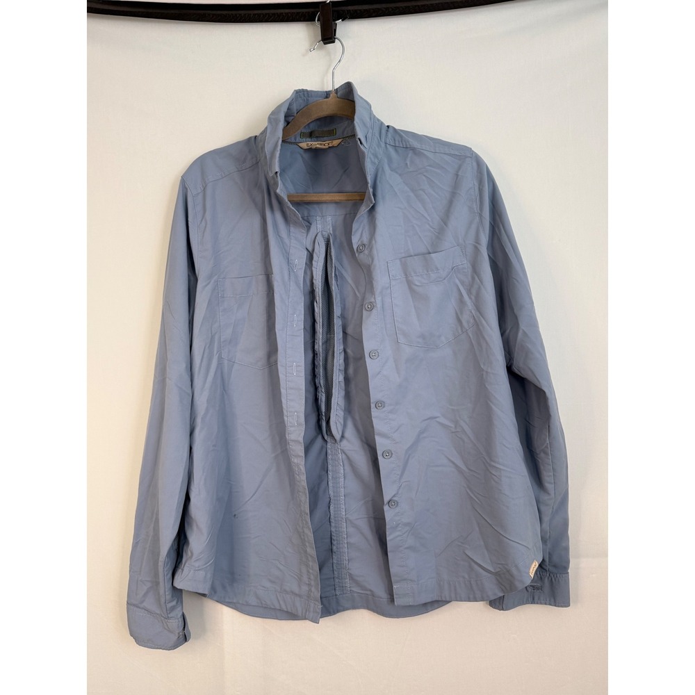 ExOfficio Button Up Performance Shirt Womens Large Blue Grey Good Vented Back‎